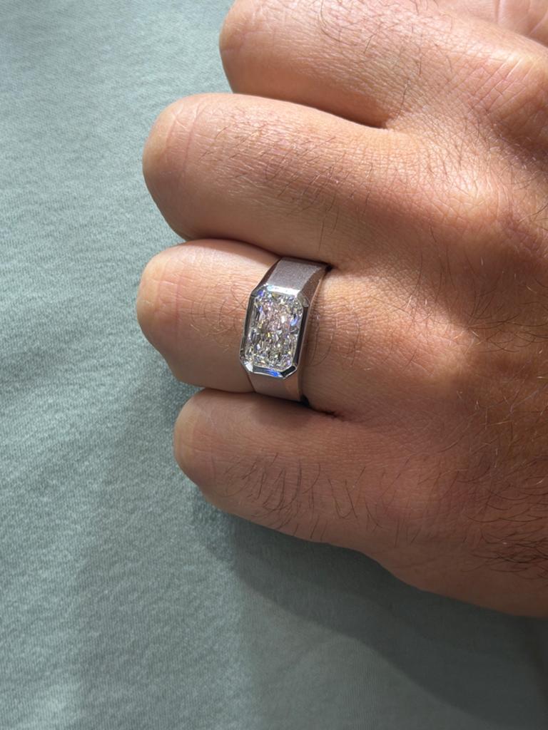 14KT Wit Goud - 8.3 Gram - Herenring - 4.09ct labdiamant, Ophalen, Wit, Heer, Nieuw
