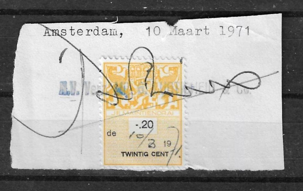 Nederland Belastingzegel gestempeld 1, Ophalen of Verzenden, Gestempeld