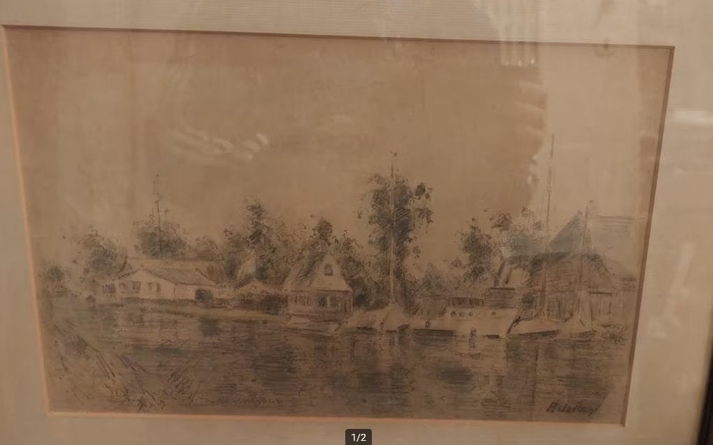 Pastel P. de Regt"Riviergezicht met boten"(Kaagse meren?), Ophalen, Impressionistisch, Gesigneerd, Landschap