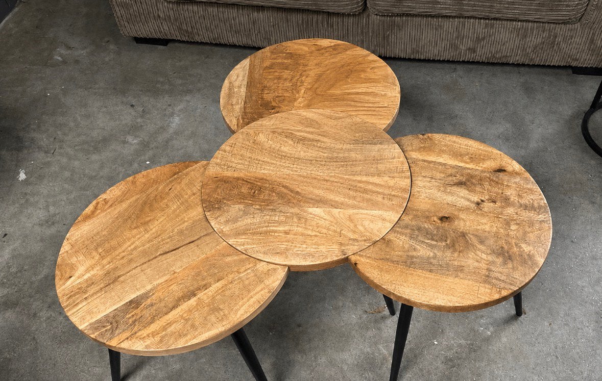Nieuwe tafel set mango hout salon tafel set, Rond, Zo goed als nieuw, Metaal, 50 tot 100 cm