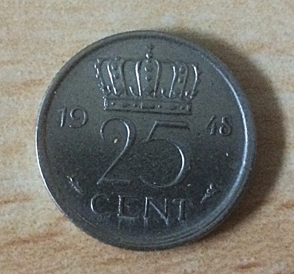 Munten 25 Cent 1948 +1960, Postzegels en Munten, Ophalen, Koningin Wilhelmina, 25 cent, Losse munt