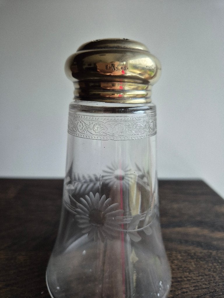 Brocante suiker strooier met verzilverde dop, Antiek en Kunst, Ophalen of Verzenden
