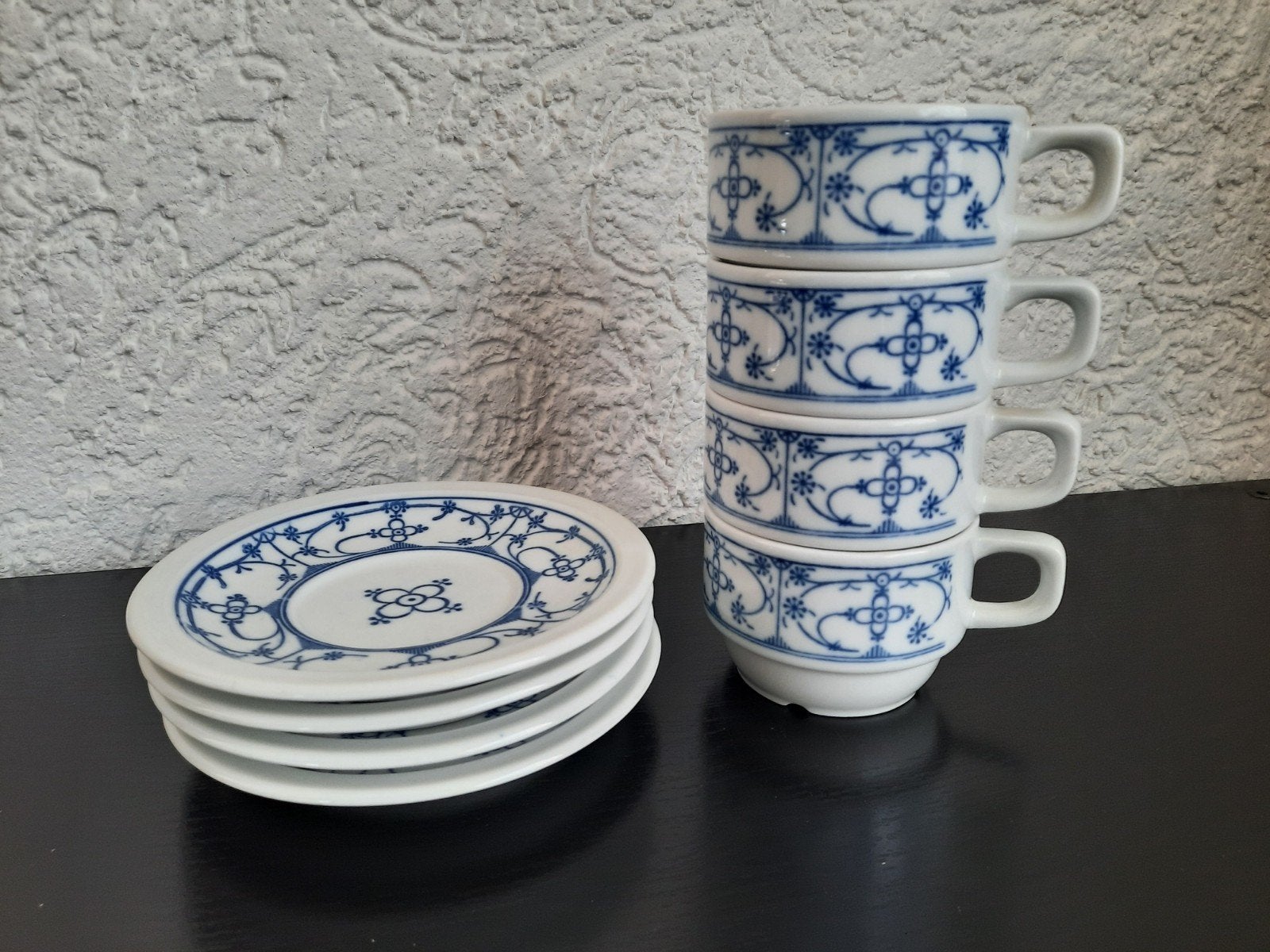 Blauw Saks Koffie-/Theeservies (4 kopjes & schotels, Ophalen of Verzenden, Aardewerk, Overige stijlen, Kop(pen) en/of Schotel(s)