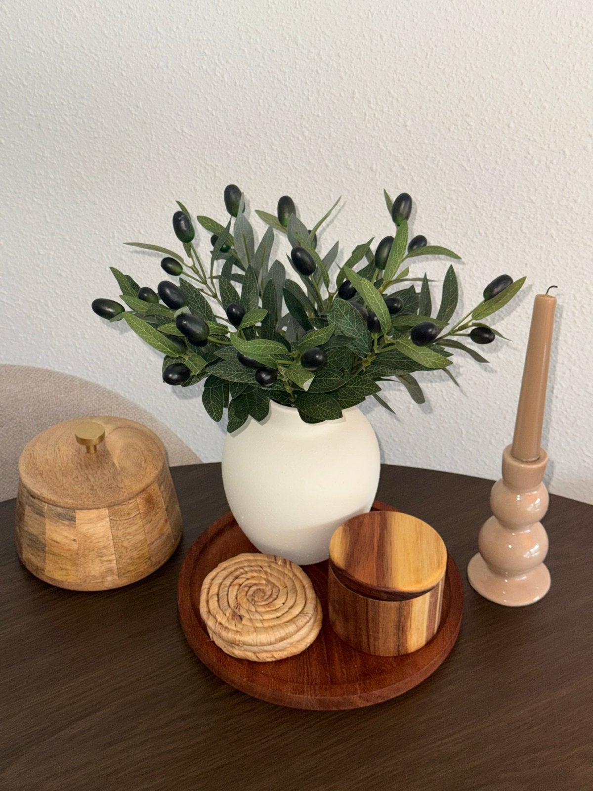 Kunstmatige Olijfbloemen in vaas - Realistische decoratie, Binnen, Groen, Kunstbloem, Nieuw