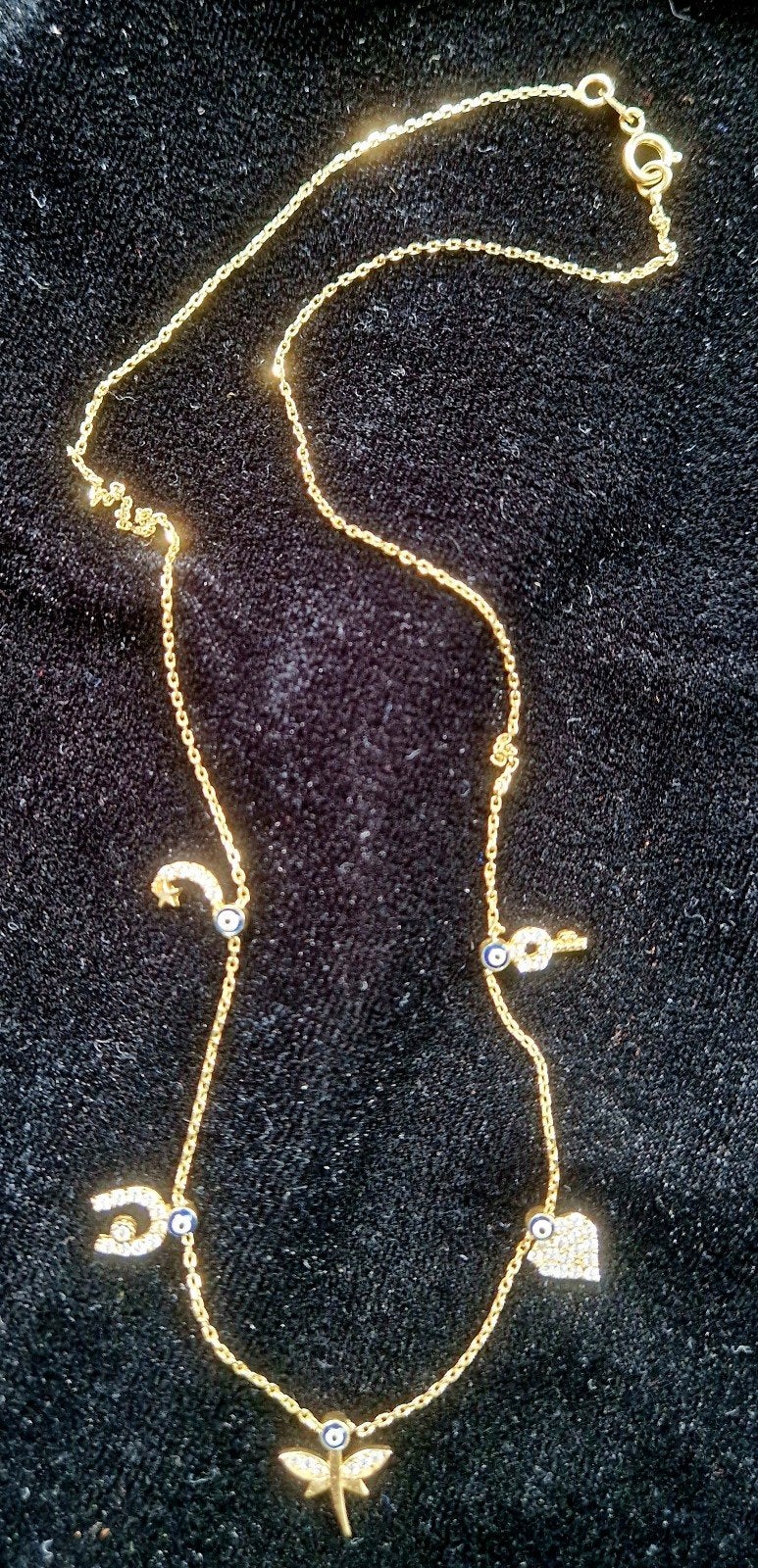 14 karaat gouden ketting met charmes, Verzenden, Met bedels of kralen, Zo goed als nieuw, Goud