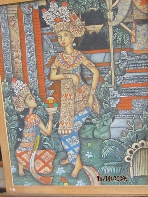 Mooi Indonesisch schilderij, met Balinese Tempel Danseres, Ophalen, Ritueel object