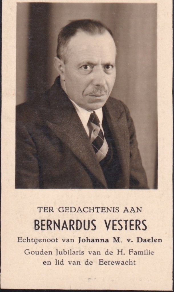 Vesters Bernardus 1876 Kaatsheuvel 1945 Tilburg, Ophalen of Verzenden, Bidprentje