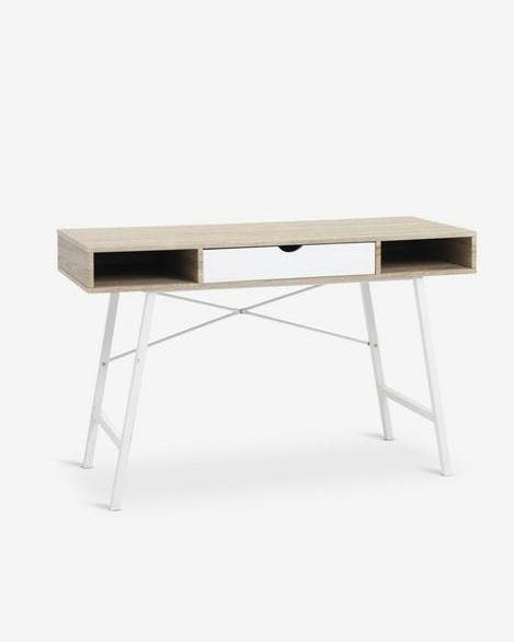 Jysk Bureau wit/lichtbruin - Zo goed als nieuw, Huis en Inrichting, Ophalen, Scandinavisch, Spaanplaat of MDF, Zo goed als nieuw