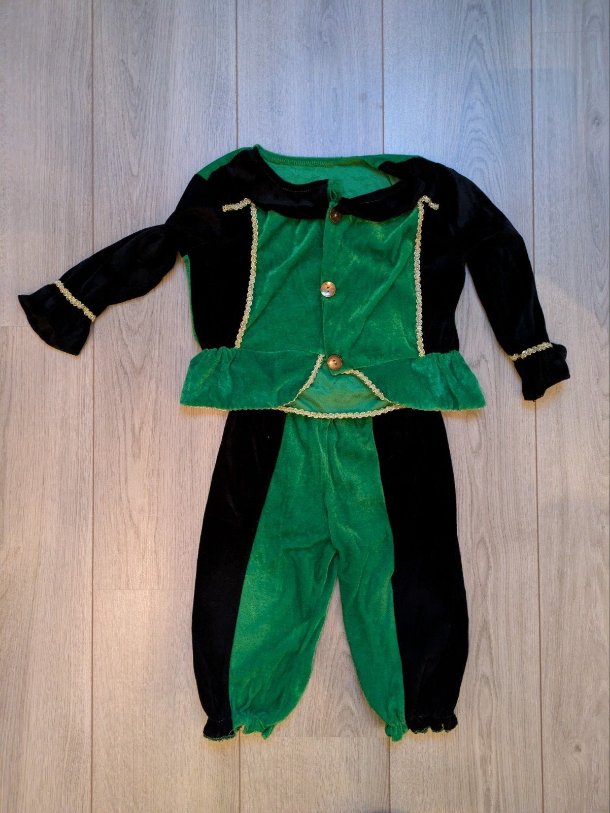Pieten pak groen/zwart fluweel maat 4-6 jaar, Ophalen, Gebruikt, 104 of kleiner, Jongen of Meisje
