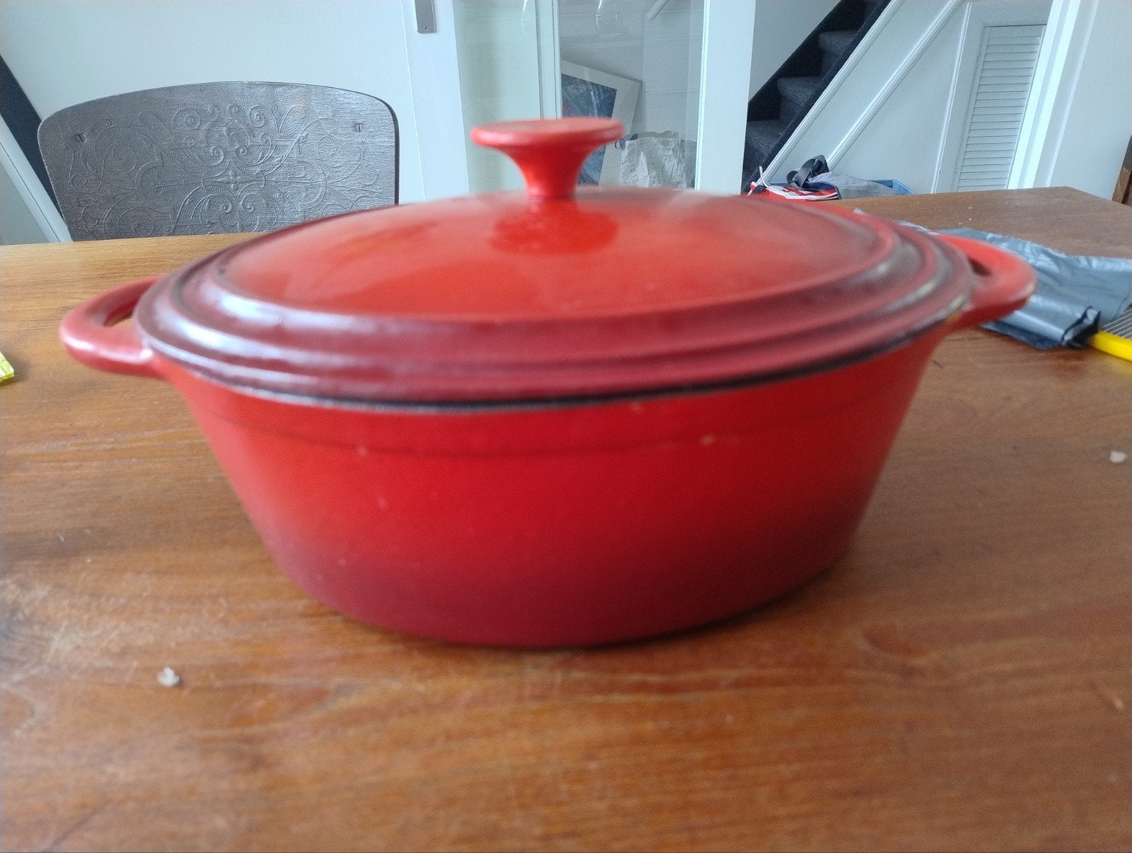 Rode gietijzeren braadpan met deksel - Hanamaja 2014, Ophalen of Verzenden
