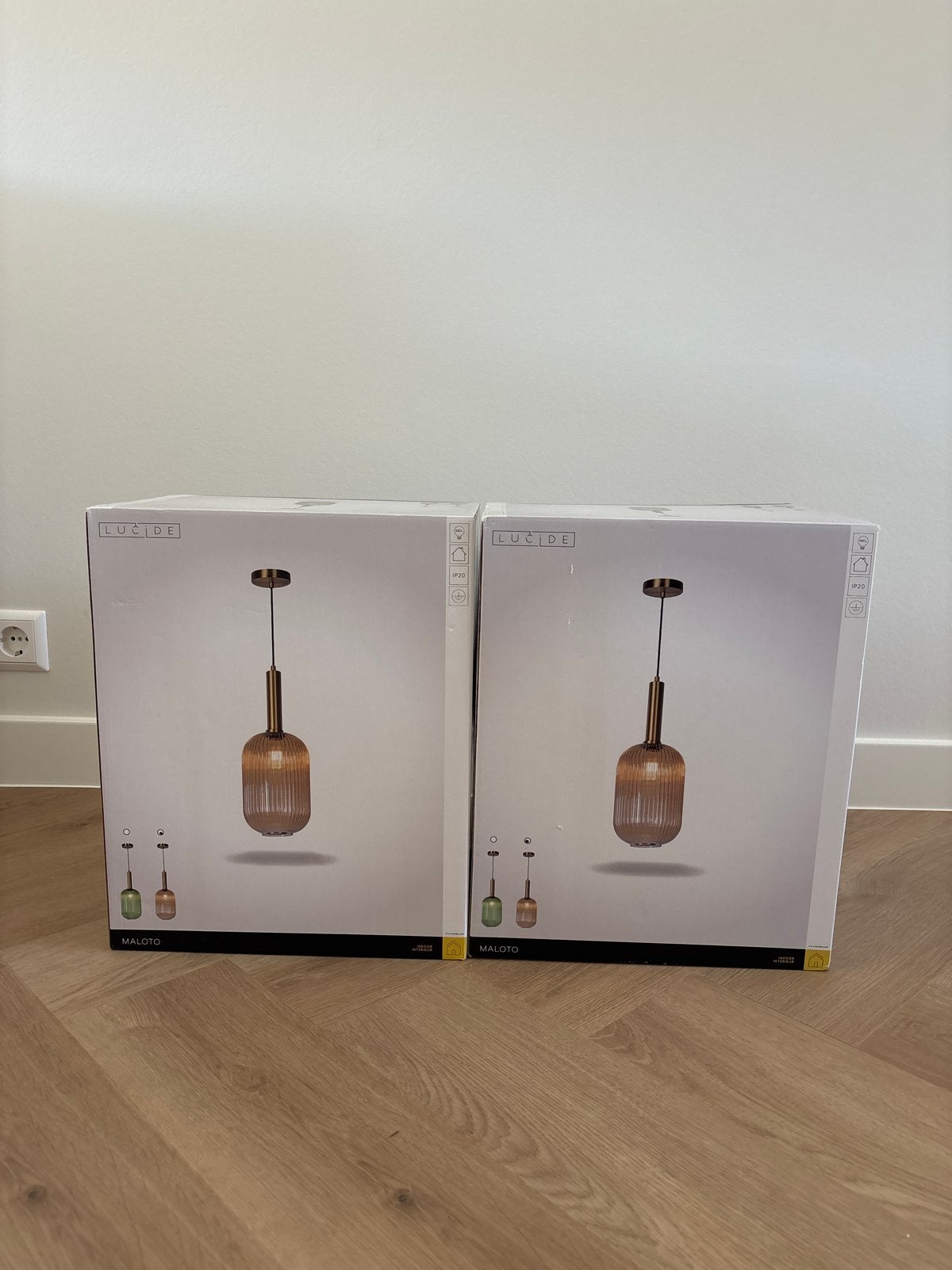 2 nieuwe Lucide Maloto Hanglampen - Glas, Ophalen, Nieuw, Glas, E27 (groot)