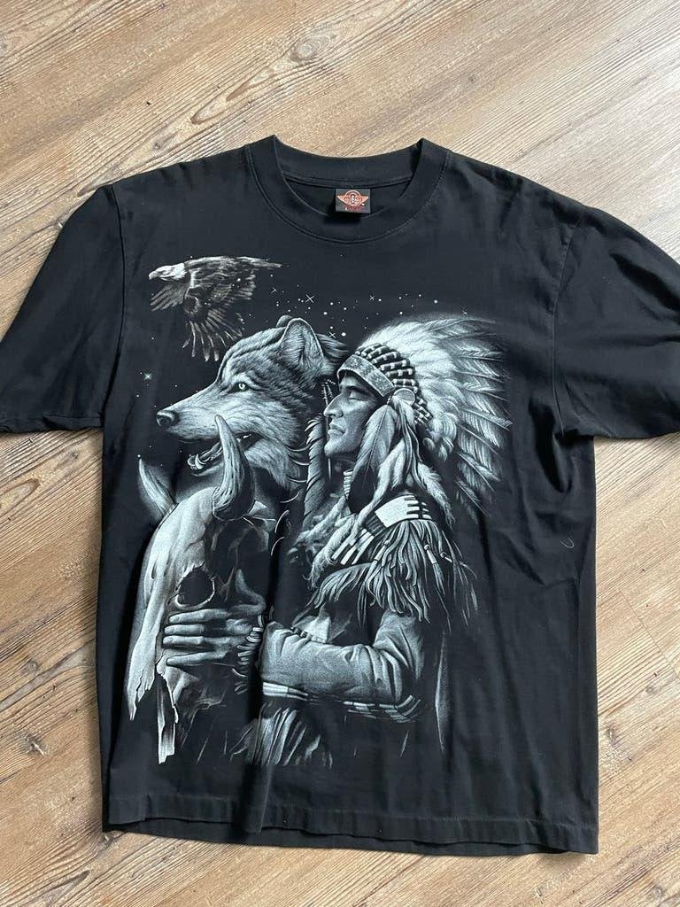 Rock Eagle T-shirt met Indiaan en wolf print, Ophalen of Verzenden, Gedragen, Maat 52/54 (L), Zwart