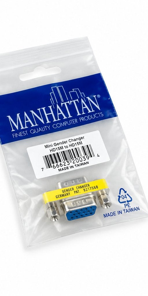 Manhattan Mini Gender Changer HD15M naar HD15M VGA Adapter, Computers en Software, ., Nieuw, Ophalen of Verzenden, .
