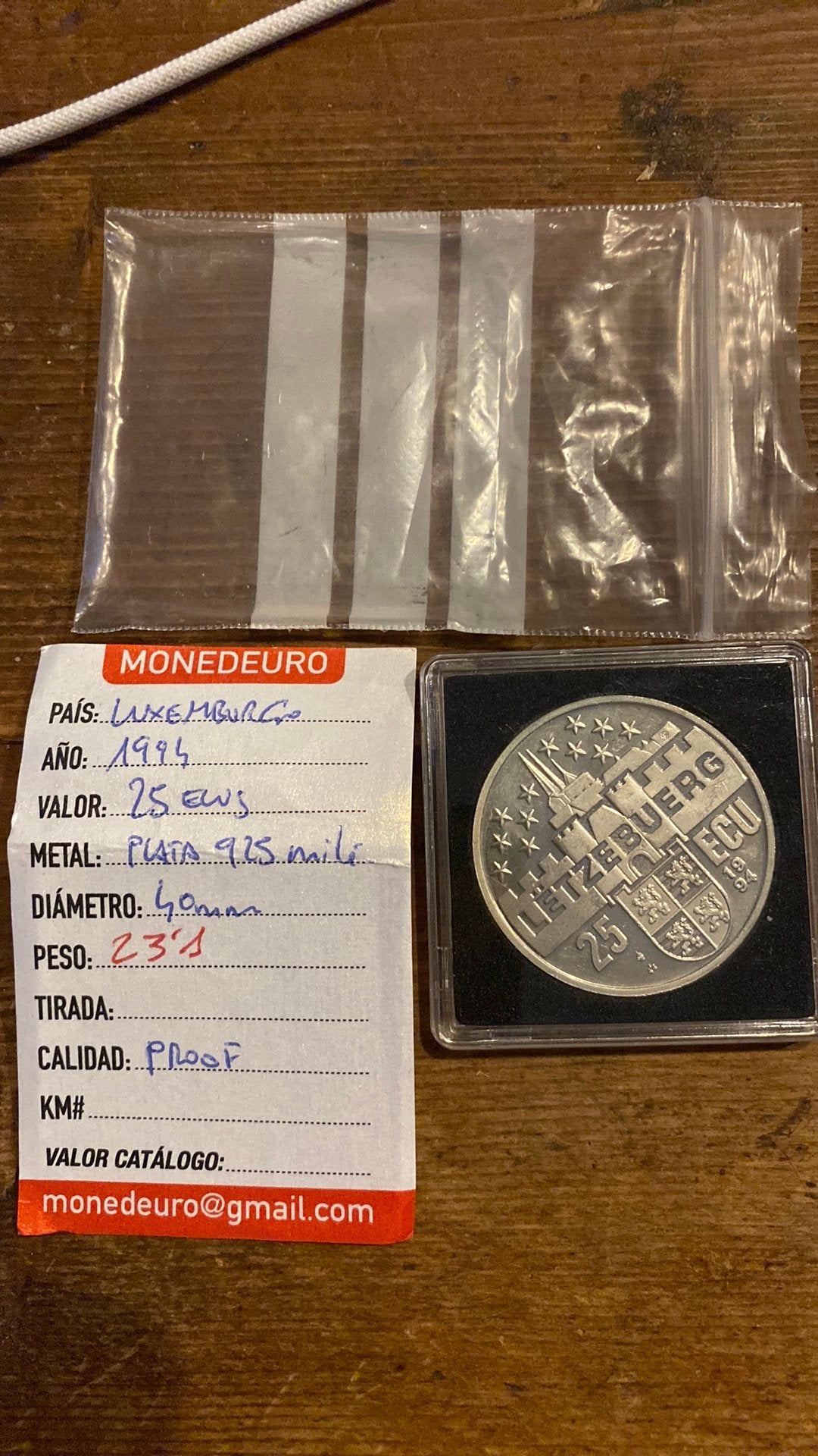 25 ECU Luxemburg 1994, Postzegels en Munten, Zilver, Losse munt, Luxemburg, Overige waardes
