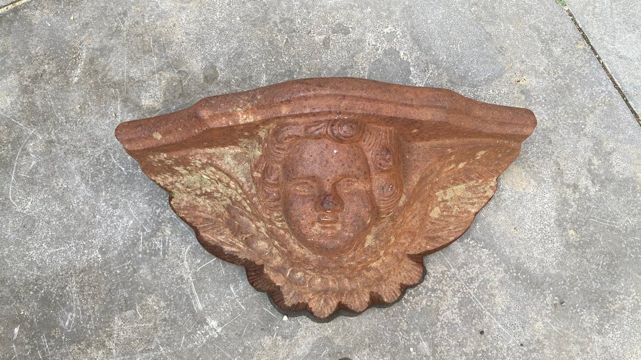 Gietijzeren plantenbakje engel voor aan muur, Gebruikt, Minder dan 30 cm, Minder dan 60 cm, Rond