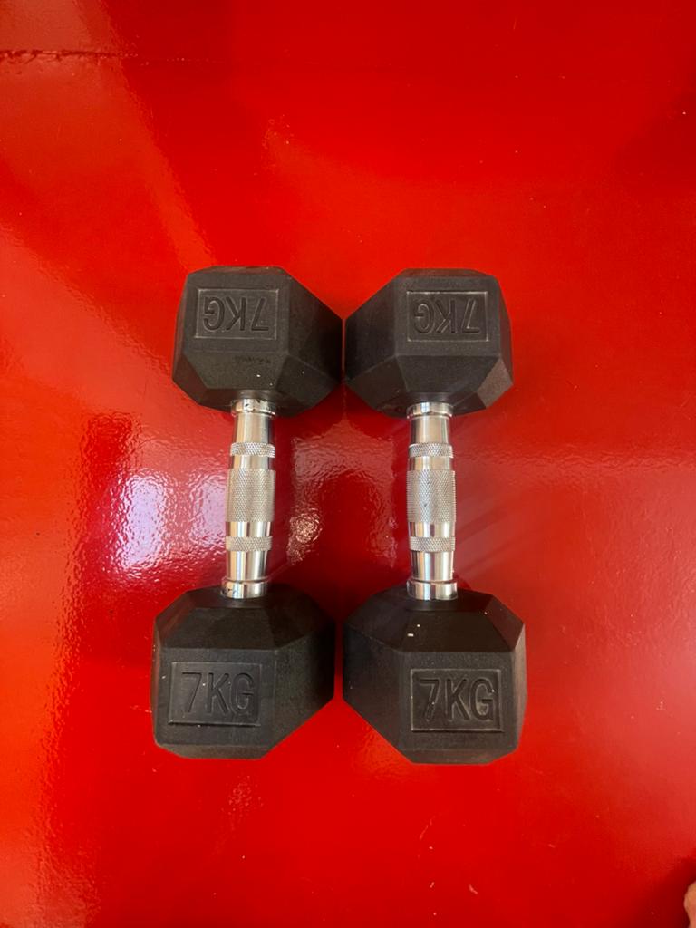 Hexa dumbbells 7kg set, Ophalen of Verzenden, Zo goed als nieuw, Dumbbell