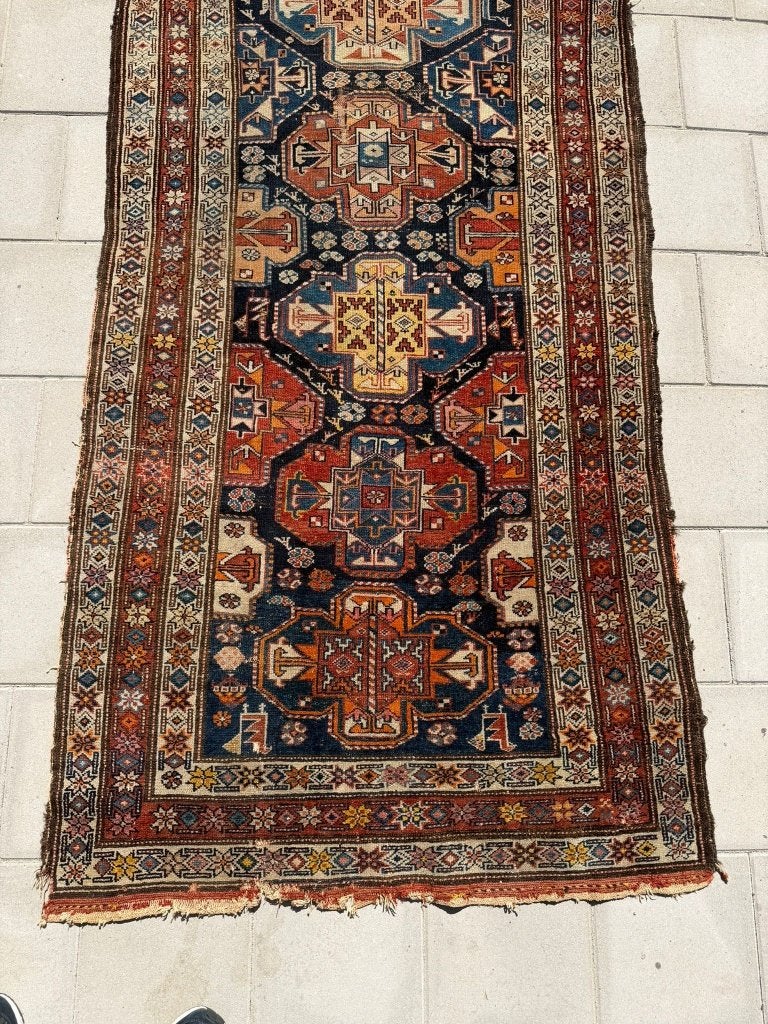 Antieke Azerbeidzjaanse loper Tapijt – 340 x 117 cm, Gebruikt, 100 tot 150 cm, Wol, Ophalen of Verzenden