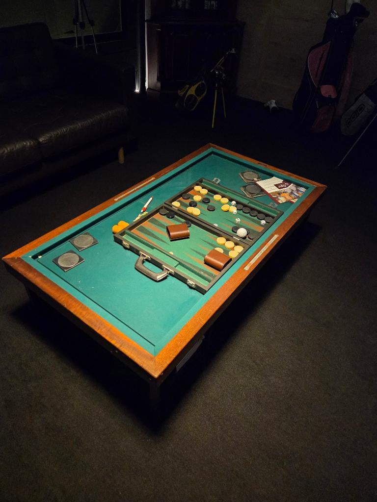 Salontafeltje gemaakt van origineel kinderbiljart, Ophalen, Gebruikt, 100 tot 150 cm, 50 tot 100 cm