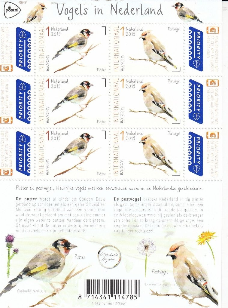 Nederland 10.28.8- 2019- Vogels in Nederland- Vel- P, Verzenden, Na 1940, Postfris