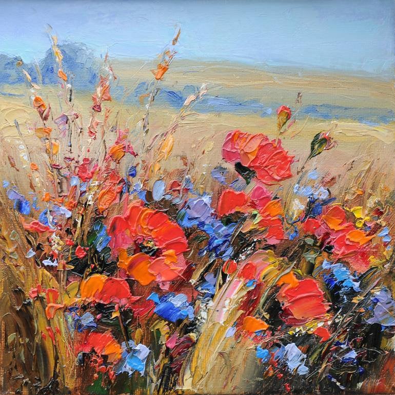 Original oil painting on canvas 20*20 cm, Antiek en Kunst, Landschap, Kunststof, Handgeschilderd, Ophalen of Verzenden