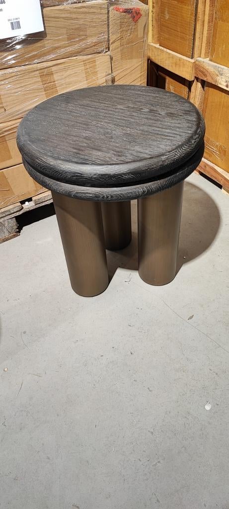 End table macaron black rustic with gold legs, Ophalen, Nieuw, Rechthoekig