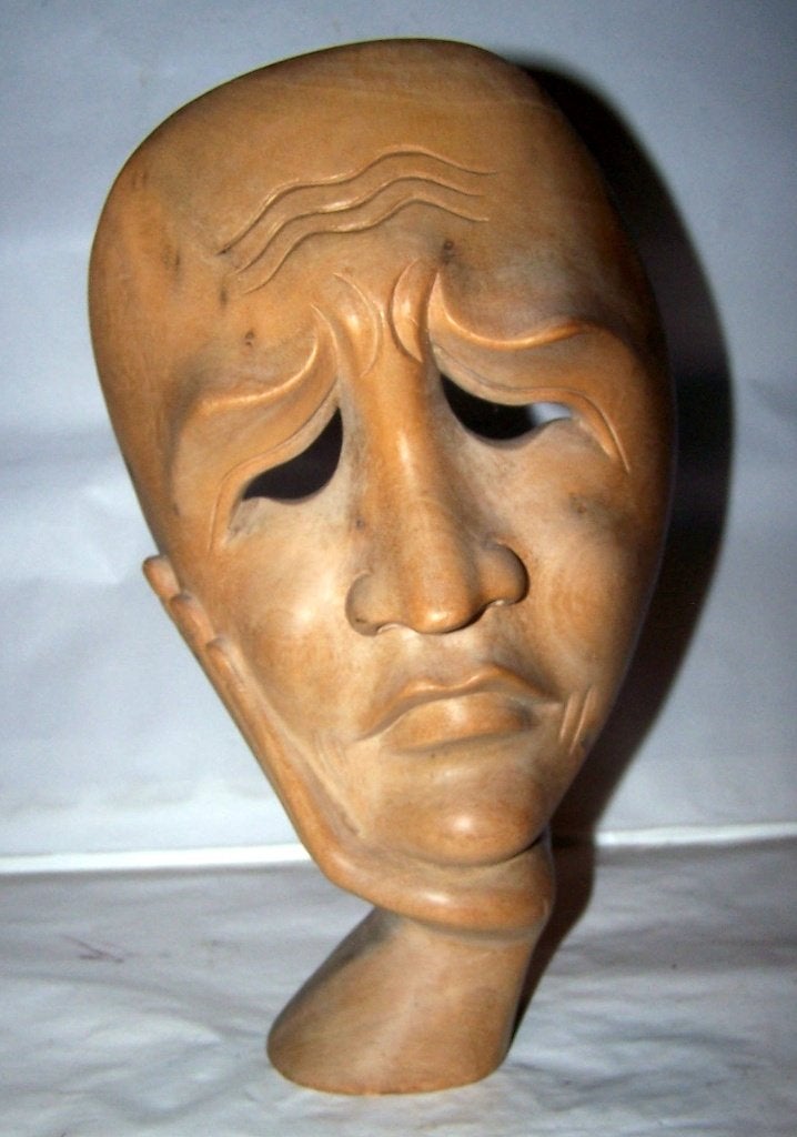 Balinees houten masker met droevige uitdrukking. Izgs., Antiek en Kunst, Kunst | Niet-Westerse kunst, Hout, Beige, Masker, Ophalen of Verzenden