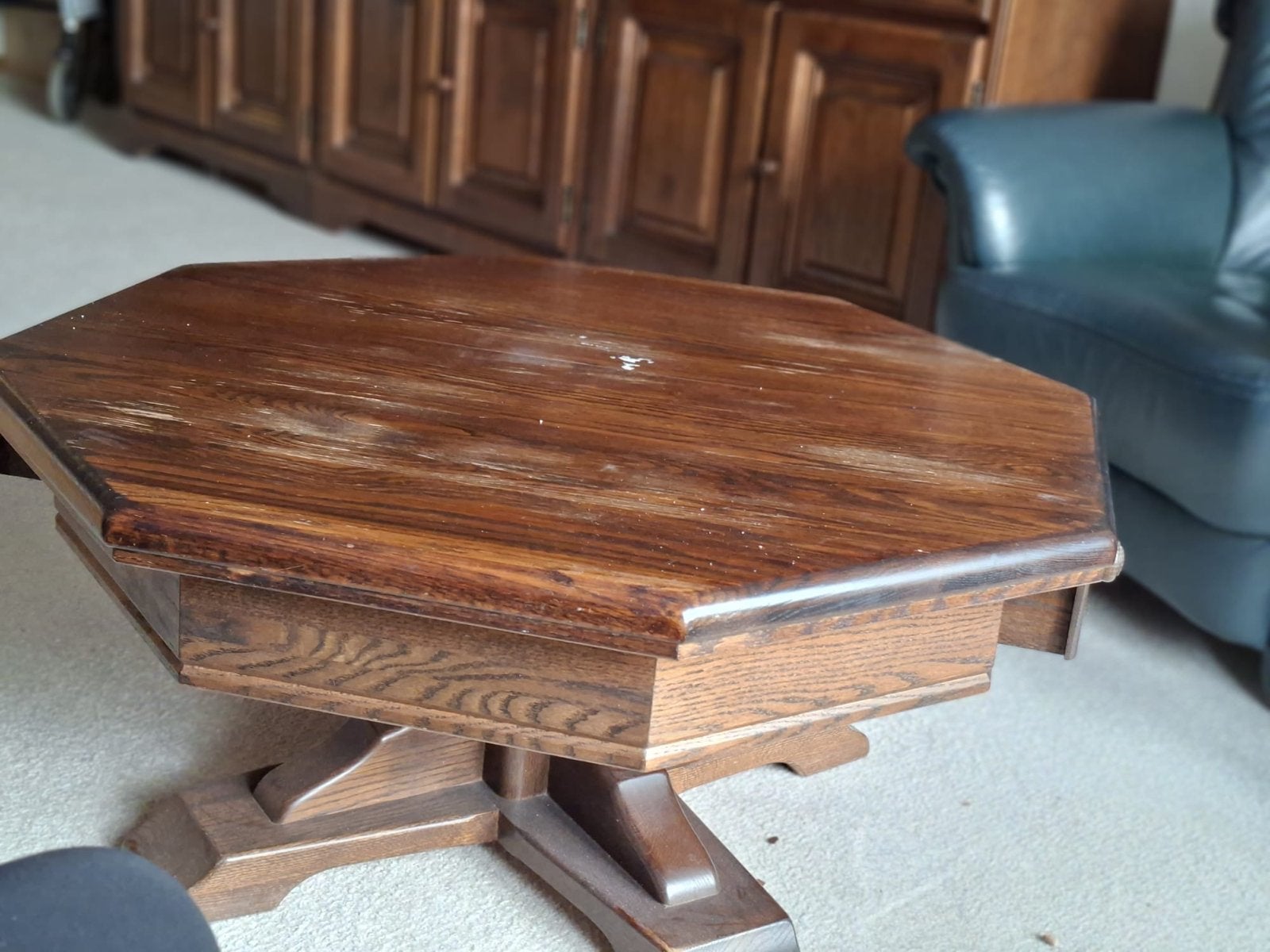 Achthoekige salontafel van donker hout, Antiek en Kunst, Ophalen