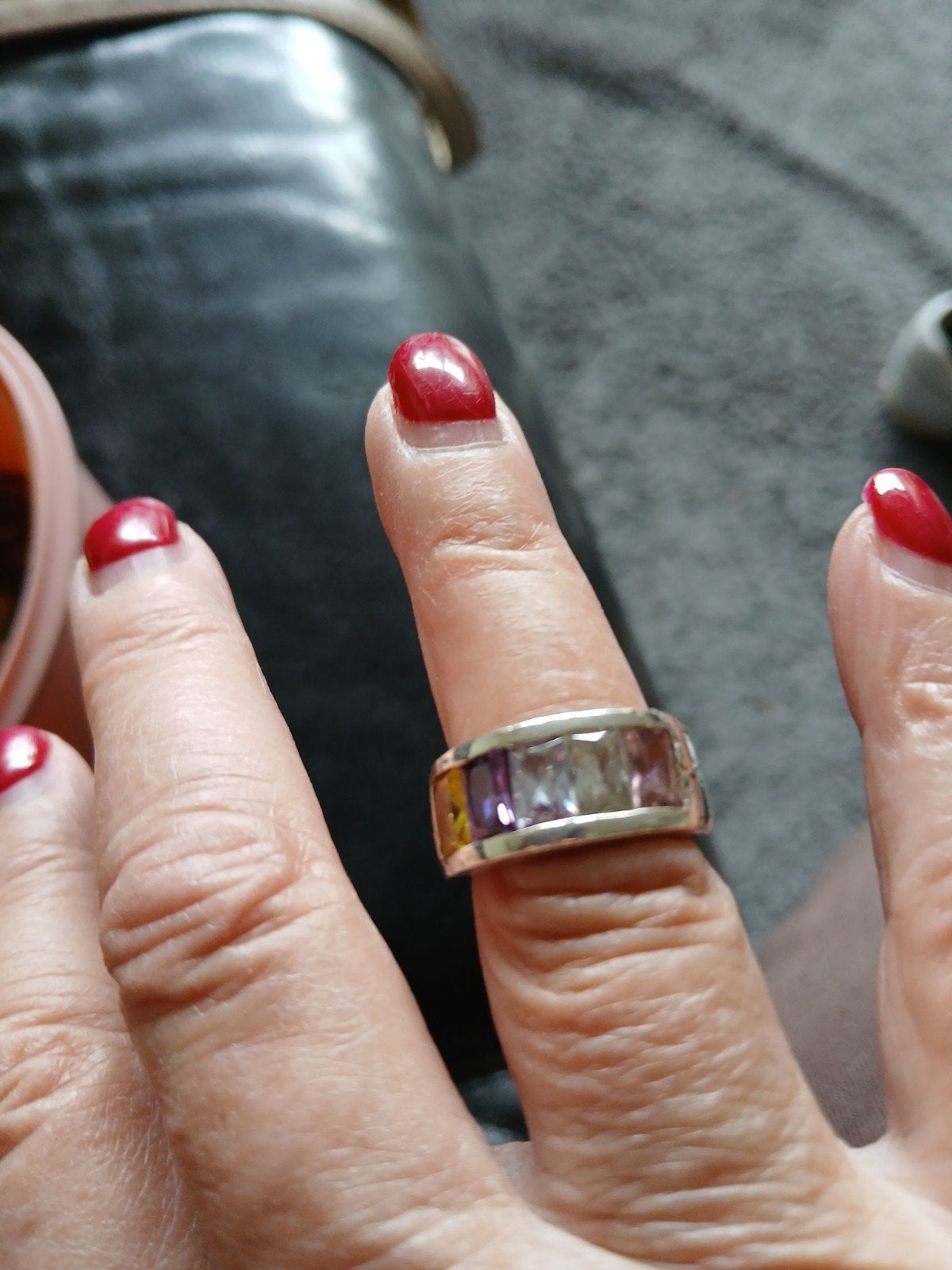 prachtuge zware ring met mooie gekleurde edelstenen, Verzenden, Dame, Zilver, Zilver