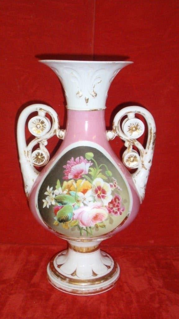 Vaas porselein Vieux Paris met hand geschilderde bloemen, Antiek en Kunst, Ophalen of Verzenden