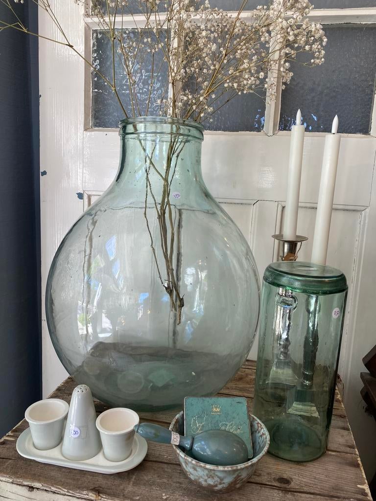 Practige Groene Vaas, Gistfles, Brocante Tuinfles, Glas, Ophalen, Zo goed als nieuw, Groen, Glas