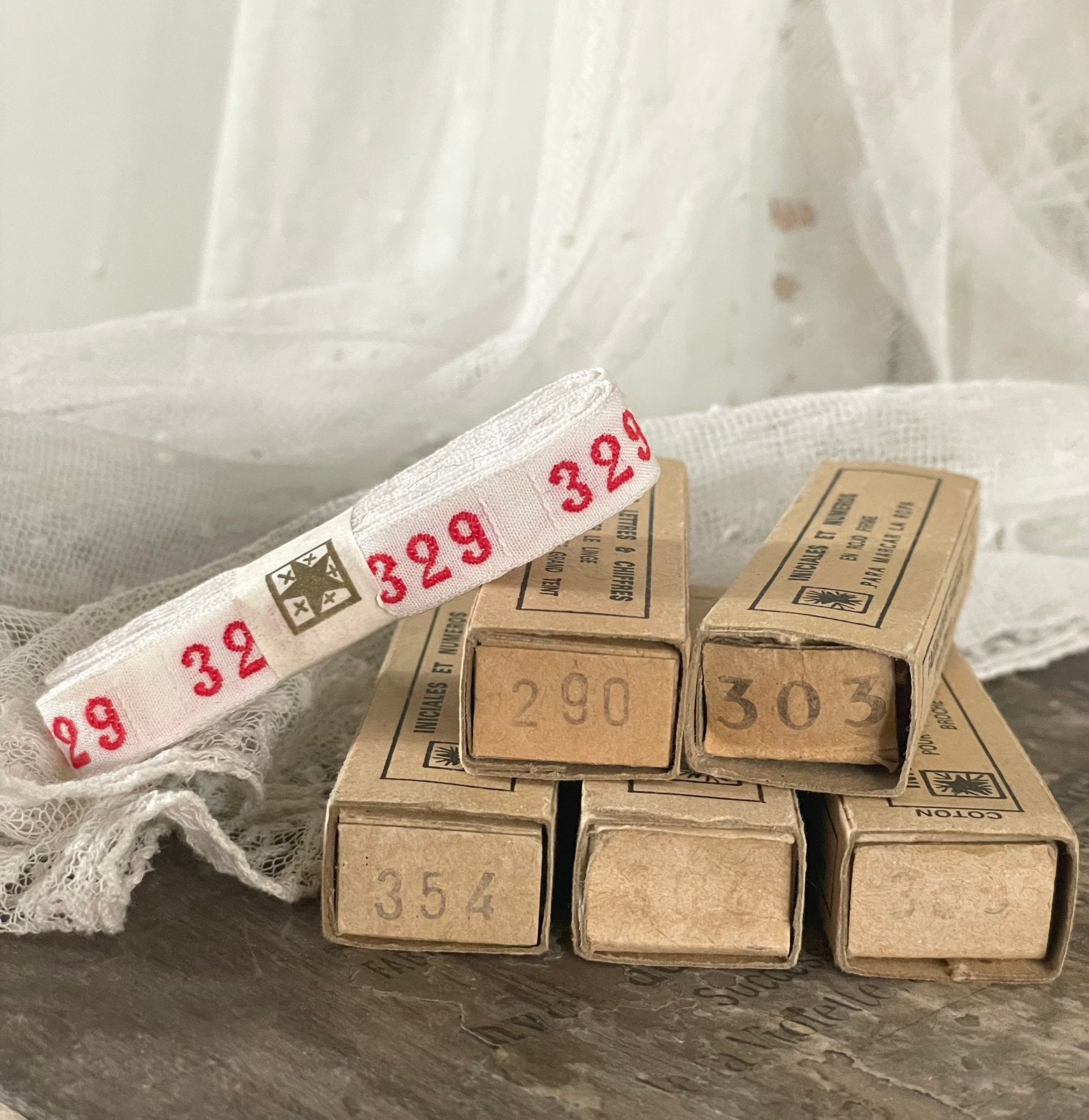 SALE…. Brocante oude doosjes kledingband set van 6, Ophalen of Verzenden