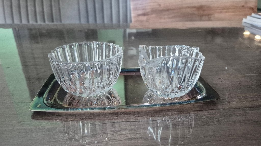 Vintage kristallen roomstel (suikerpot en melkkan), Antiek en Kunst, Ophalen of Verzenden