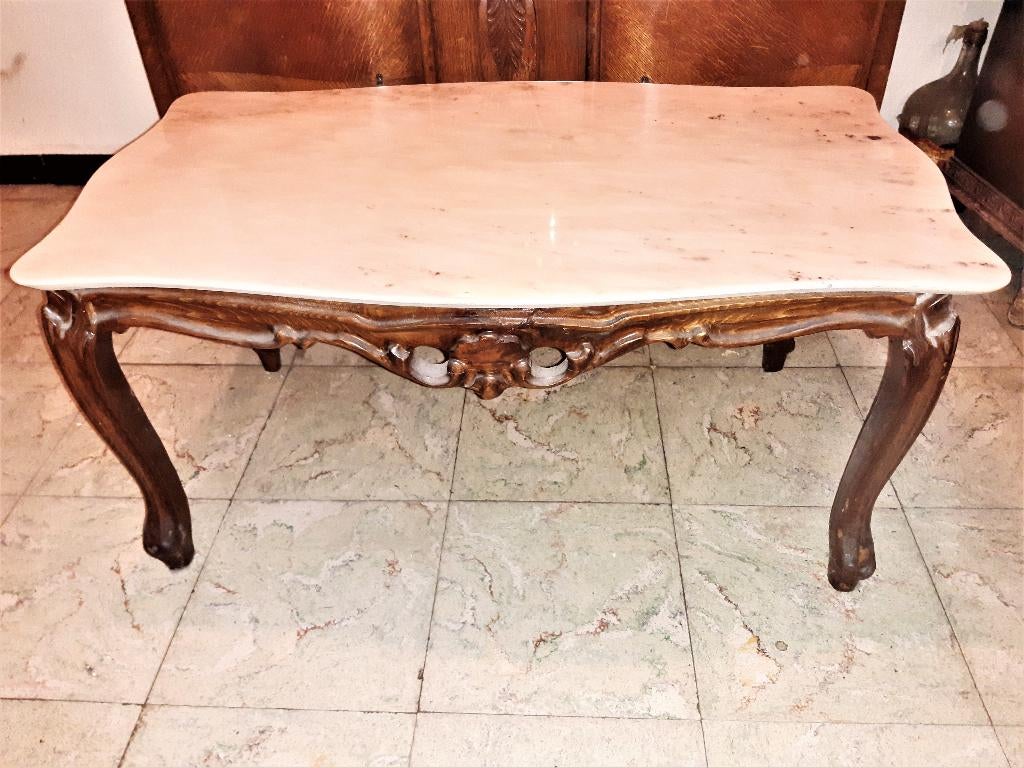 vintage retro , salon tafel met marmer tablet , 90x74x45 cm, Ophalen, Gebruikt, 100 tot 150 cm, 50 tot 100 cm