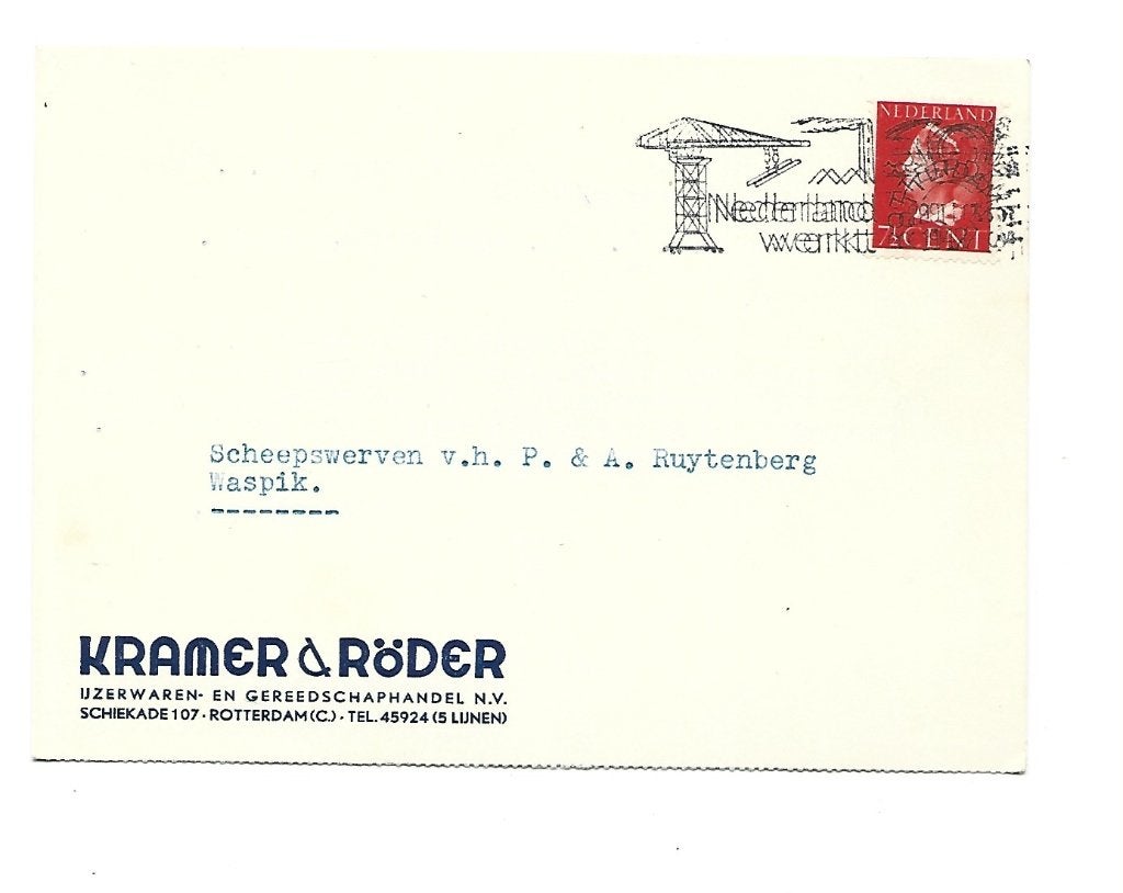 Rotterdam -Kramer & Röder -naar Waspik, Verzenden, Briefkaart