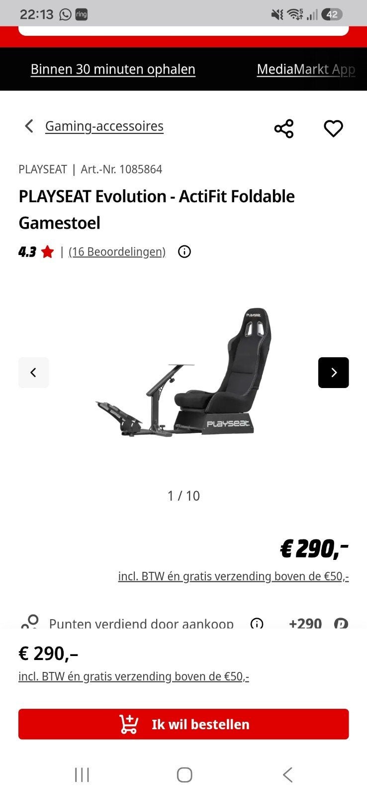 PLAYSEAT Evolution - ActiFit Opvouwbare Gamestoel, Spelcomputers en Games, Inklapbaar, Racestoel, Ophalen of Verzenden, Zo goed als nieuw