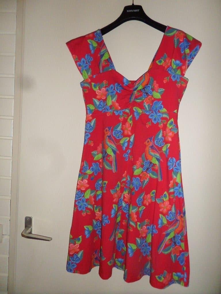 LIEN en GIEL printed tricot rode jurk, maat M. ZGAN, Kleding | Dames, Maat 38/40 (M), Ophalen of Verzenden, Zo goed als nieuw