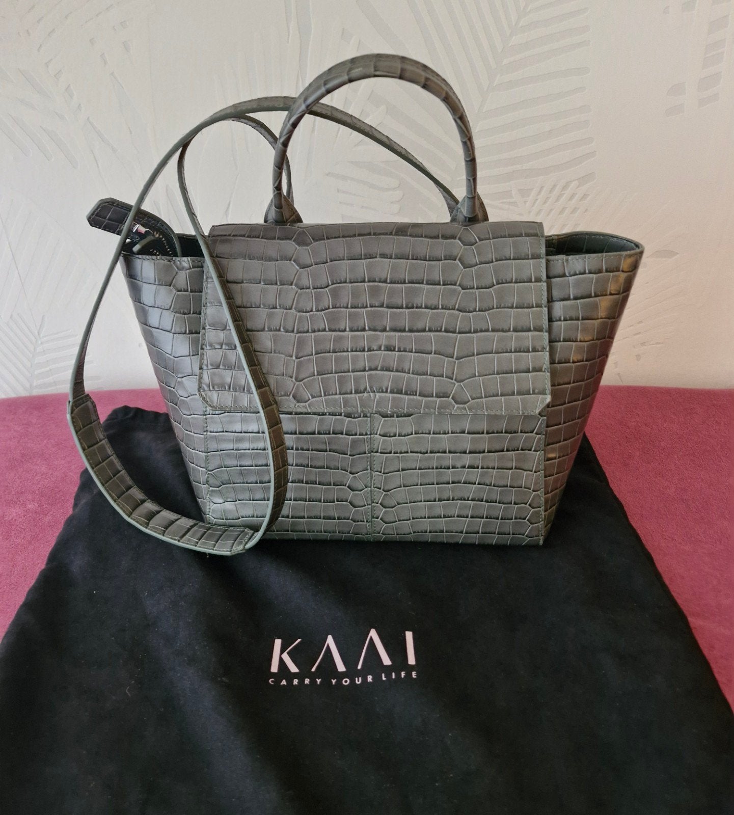 Kaai Mini Hero croco groen, Sieraden, Tassen en Uiterlijk, Tassen | Damestassen, Ophalen of Verzenden, Zo goed als nieuw, Groen