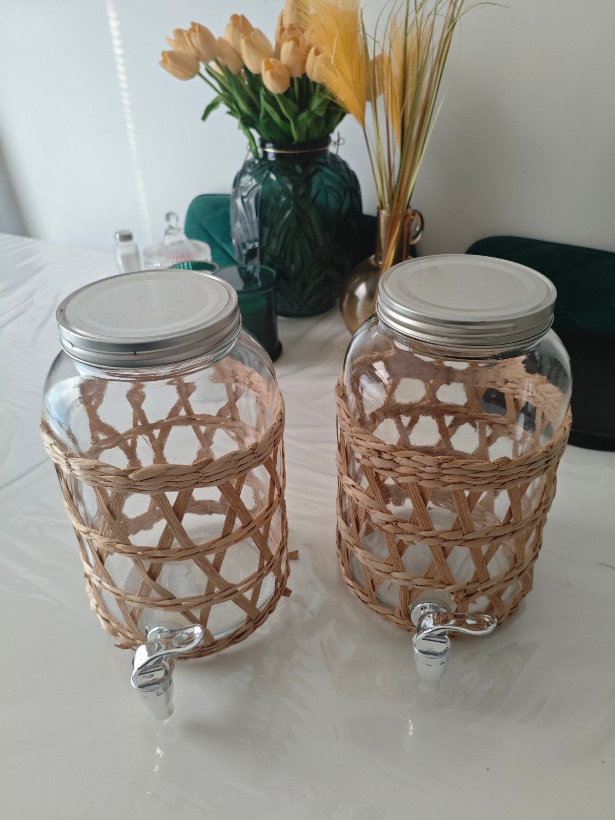 Drank dispenser / Sapkan, Limonadetap met riet - 3 liter, Ophalen, Zo goed als nieuw, Met deksel