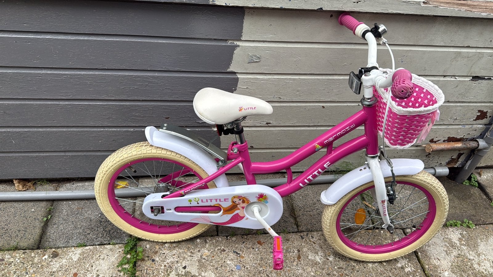 Roze kinderfiets 16 inch met mandje en zijwieltjes, Ophalen, Terugtraprem, Zijwieltjes, 16 tot 20 inch