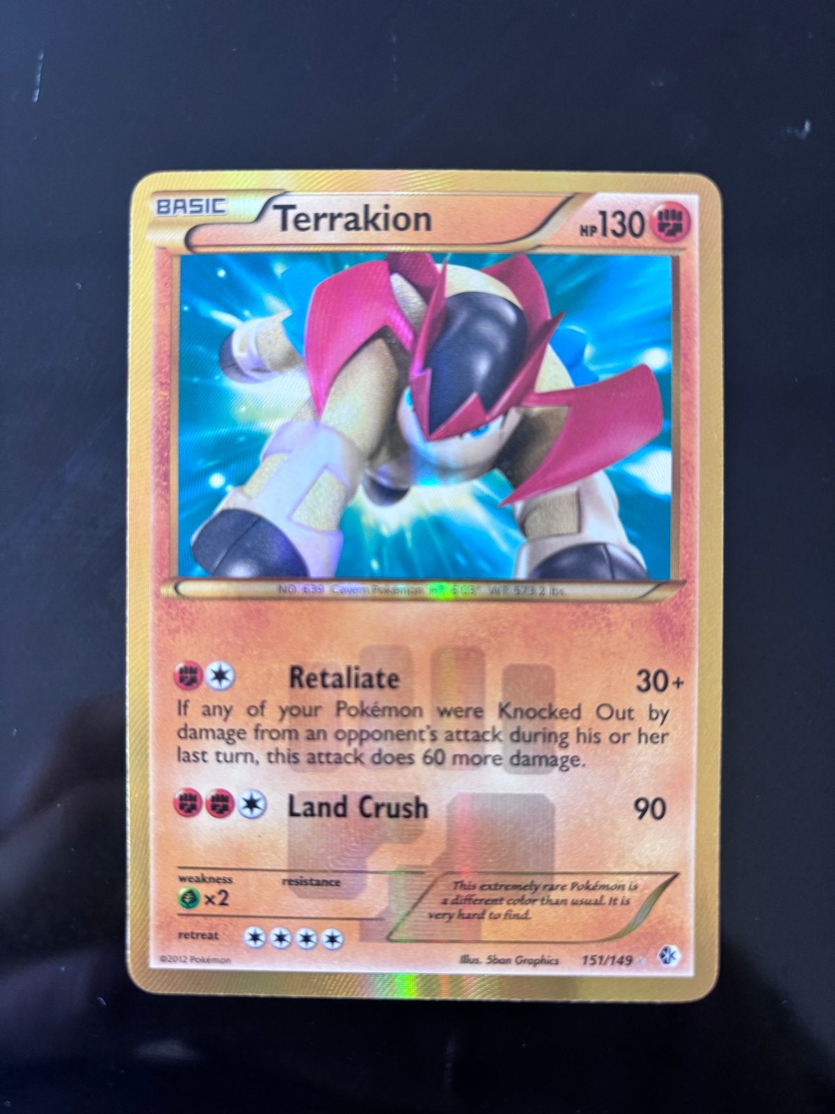 Terrakion Pokémon Kaart - Zeldzaam en in goede staat, Ophalen of Verzenden, Zo goed als nieuw, Losse kaart, Foil