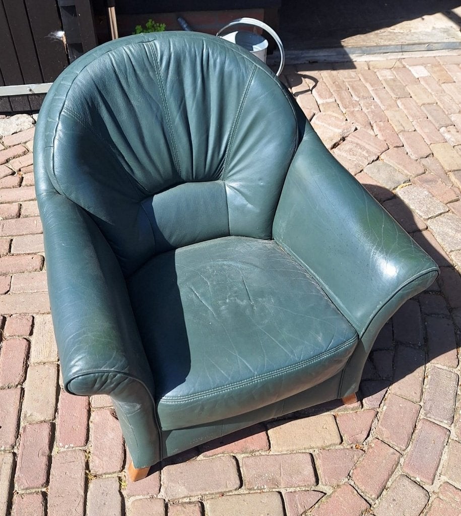 Groen leren clubfauteuil, Ophalen, Gebruikt, Minder dan 75 cm, 50 tot 75 cm