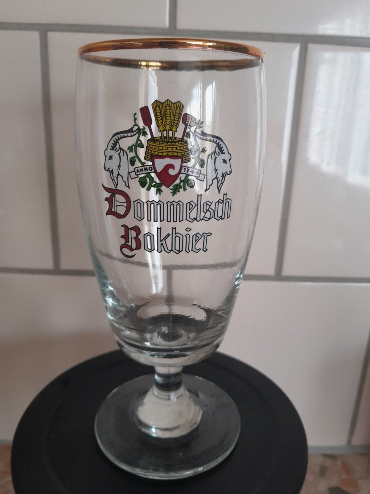 Dommelsch Bokbier glas met gouden rand, Ophalen, Zo goed als nieuw