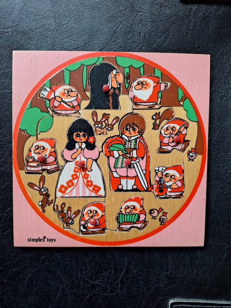 houten legpuzzel Sneeuwwitje en de 7 dwergen Simplex toys, 2 tot 4 jaar, Gebruikt, 10 tot 50 stukjes, Ophalen of Verzenden