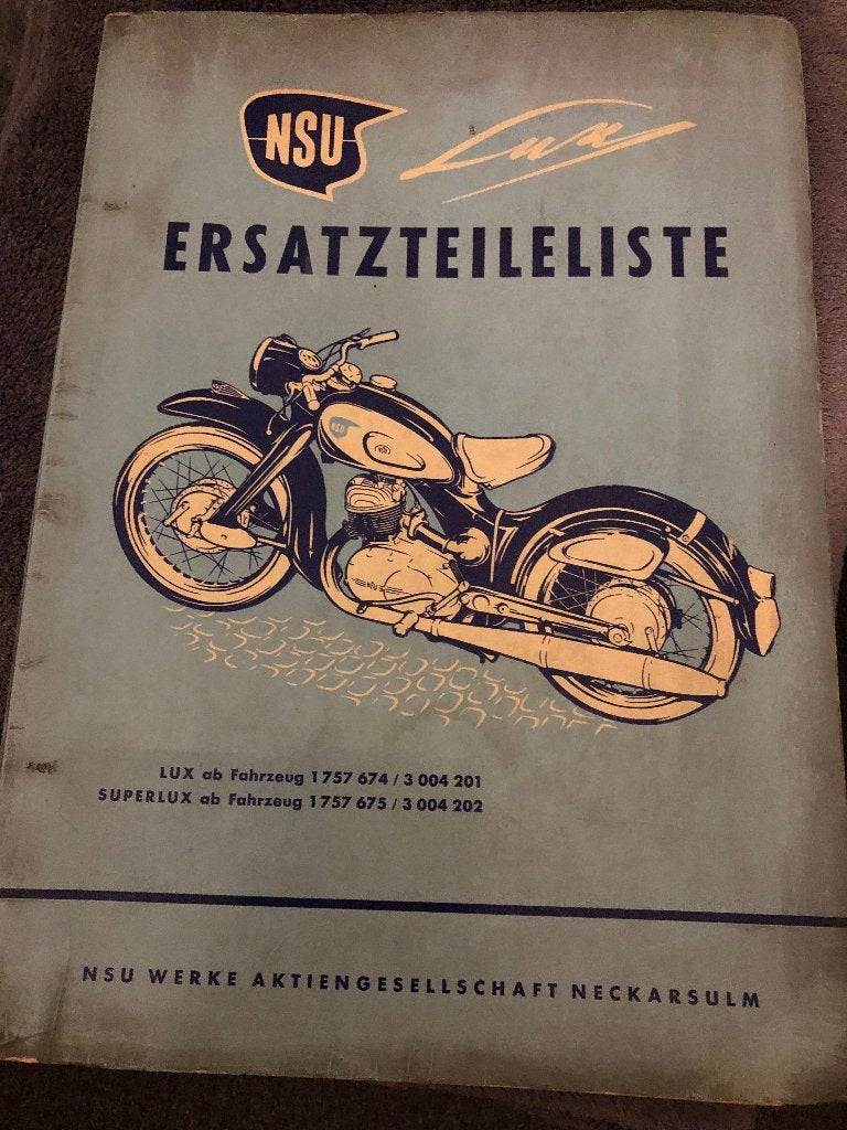 NSU Lux Ersatzteileliste met exploded views 0rigineel, Ophalen of Verzenden, Overige merken
