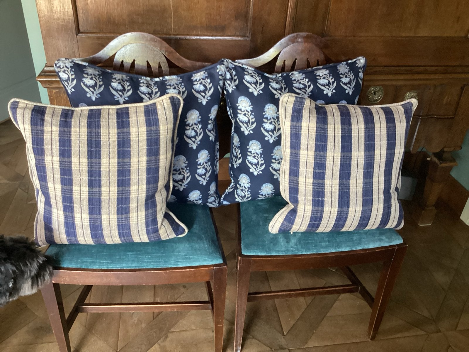 4 Ralph Lauren kussens: Tonya Floral & Wyatt Check, Overige merken, Blauw, Afneembare hoes, Vierkant