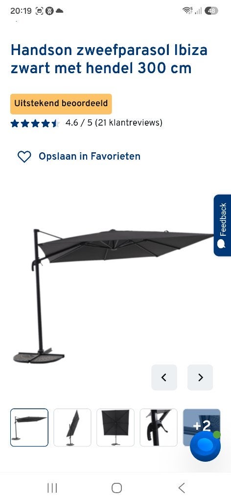 Zweefparasol Ibiza, Ophalen, Nieuw, 2 tot 3 meter, Zweefparasol