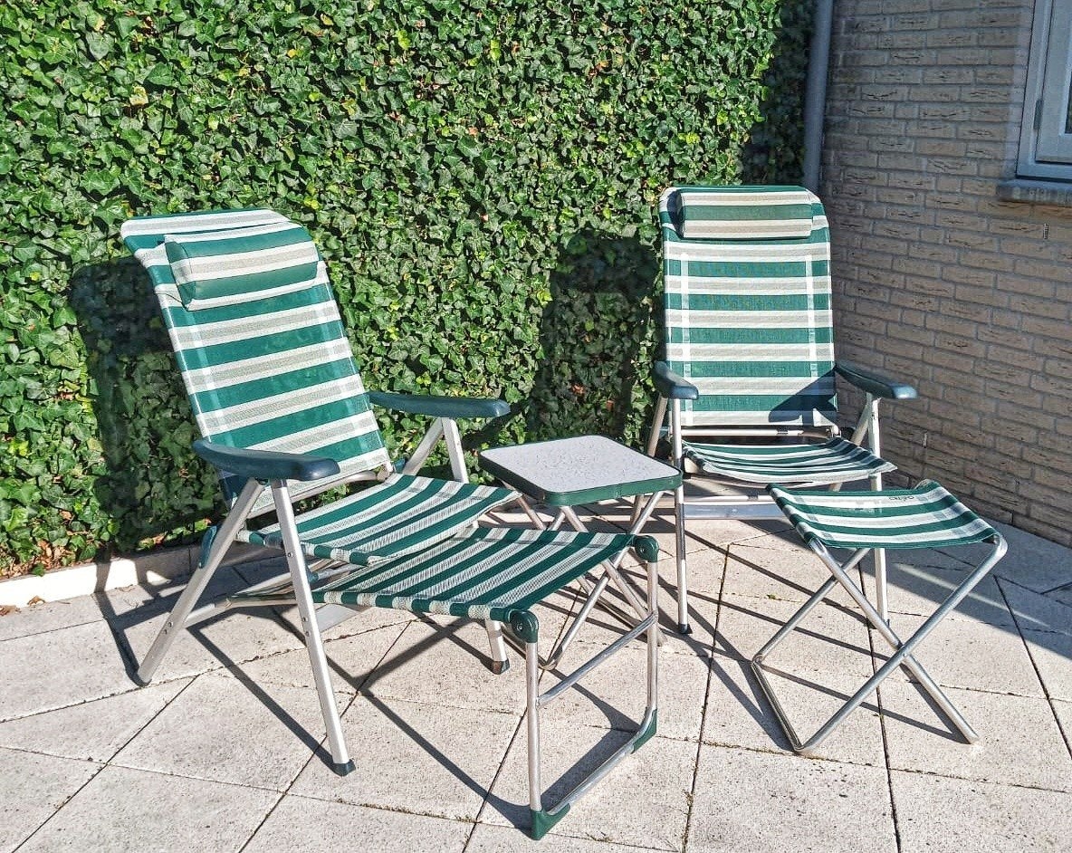 Crespo camping stoelen: 2 stoelen, 2 krukjes/ bijzettafel, Caravans en Kamperen, Ophalen, Zo goed als nieuw, Campingstoel