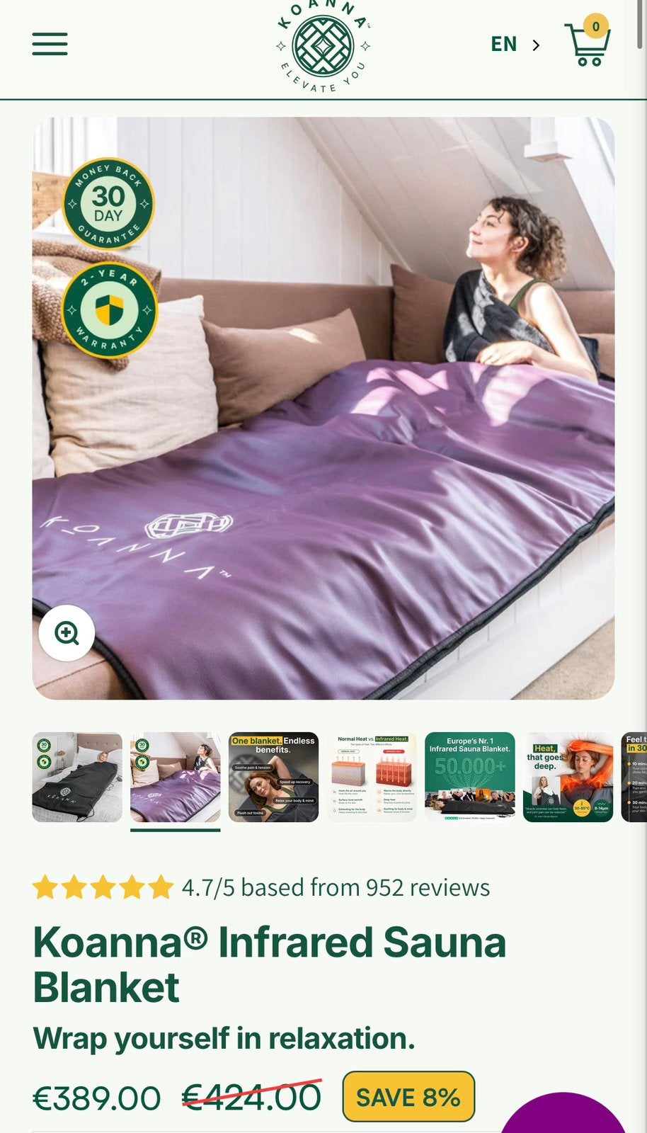 Purple Infrared Sauna Blanket by Koanna, Ophalen of Verzenden, Zo goed als nieuw, Complete sauna