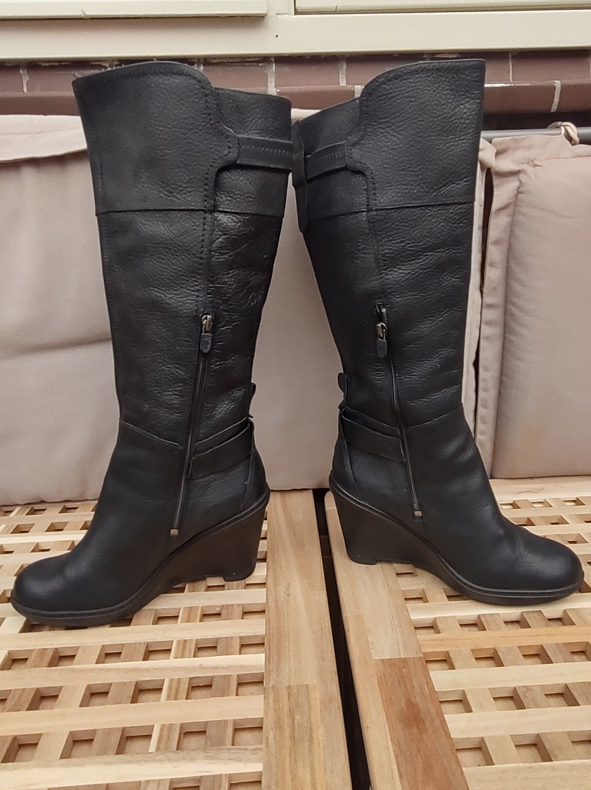 Timberland Zwarte Leren Laarzen met Sleehak Maat 39, Ophalen of Verzenden, Zo goed als nieuw, Zwart, Hoge laarzen