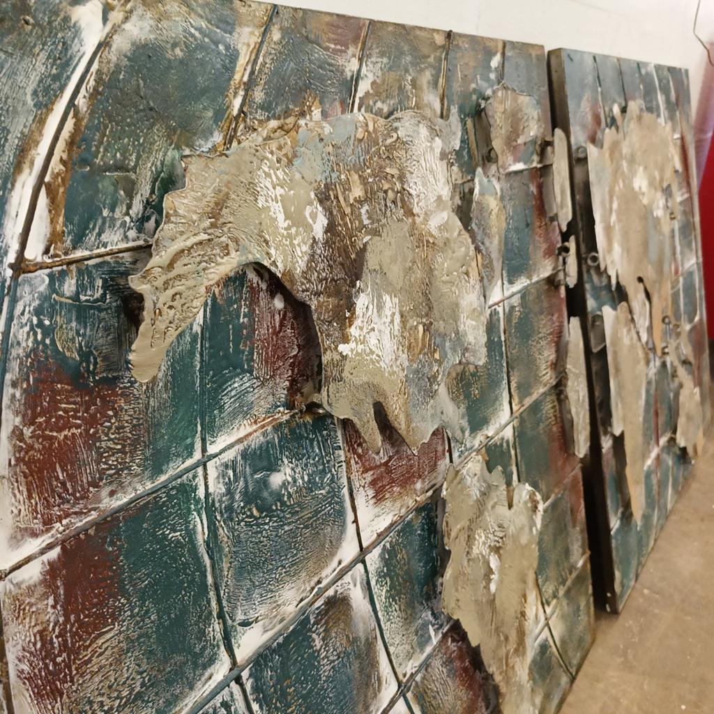 3D Metalen Wereldkaart - 2 Luiken Wanddecoratie, Ophalen, Metaal, Wandsculptuur, Gebruikt